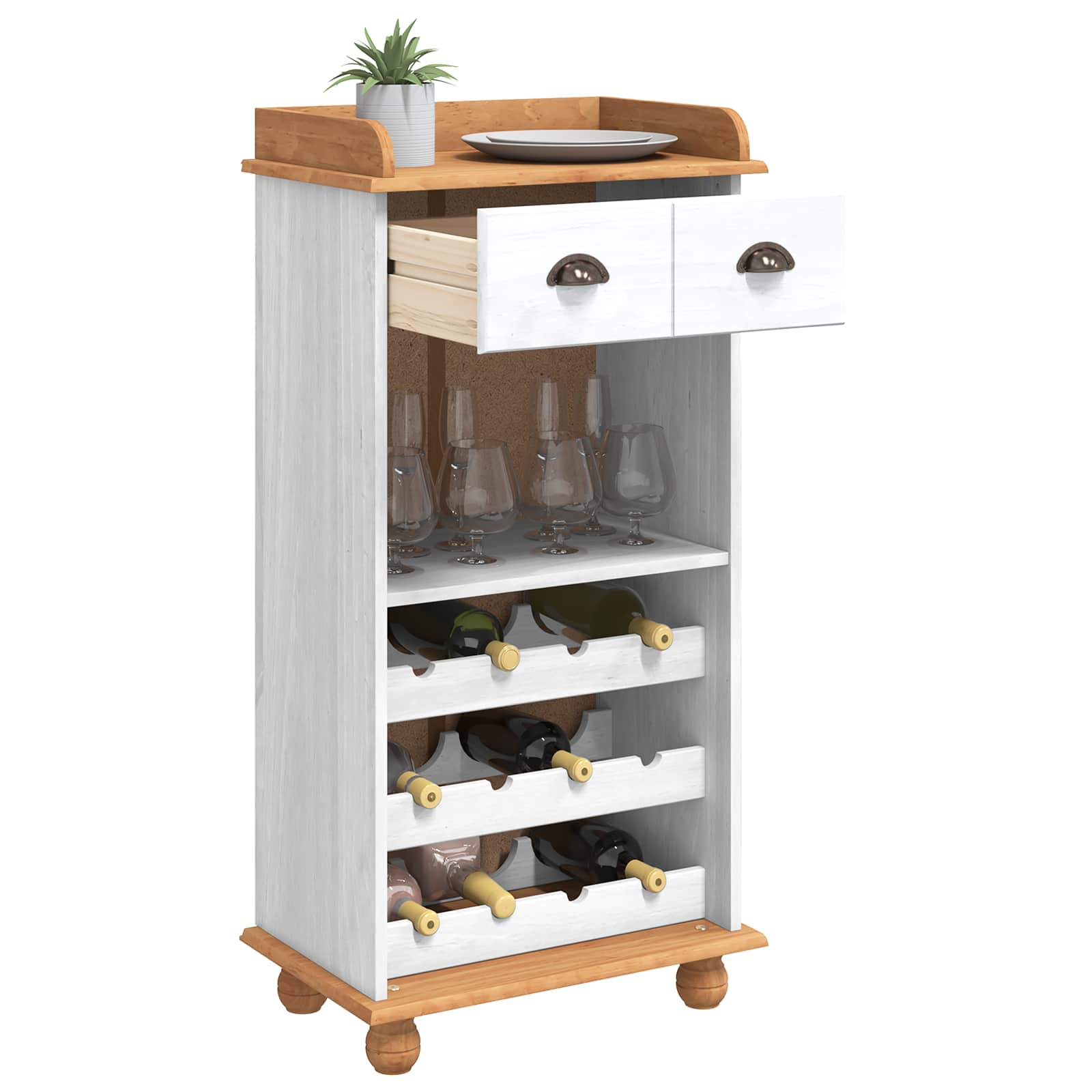 Wijnkast ASKIM Wit met Honingtopp 57 x 37 x 114 cm is nu te koop bij PeponiXL, paradijselijk wonen!