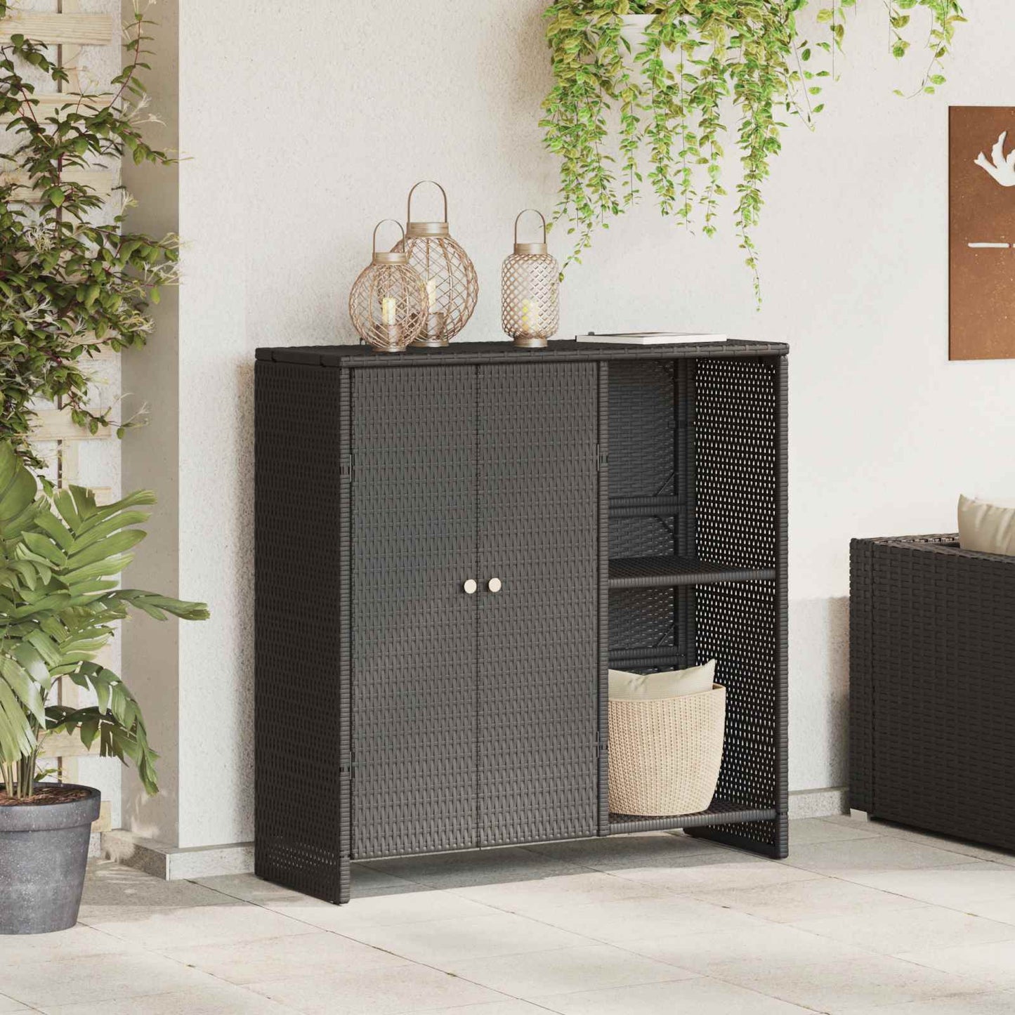 Opbergkast met plank met opslag Zwart 100 x 36 x 102 cm Rattan is nu te koop bij PeponiXL, paradijselijk wonen!