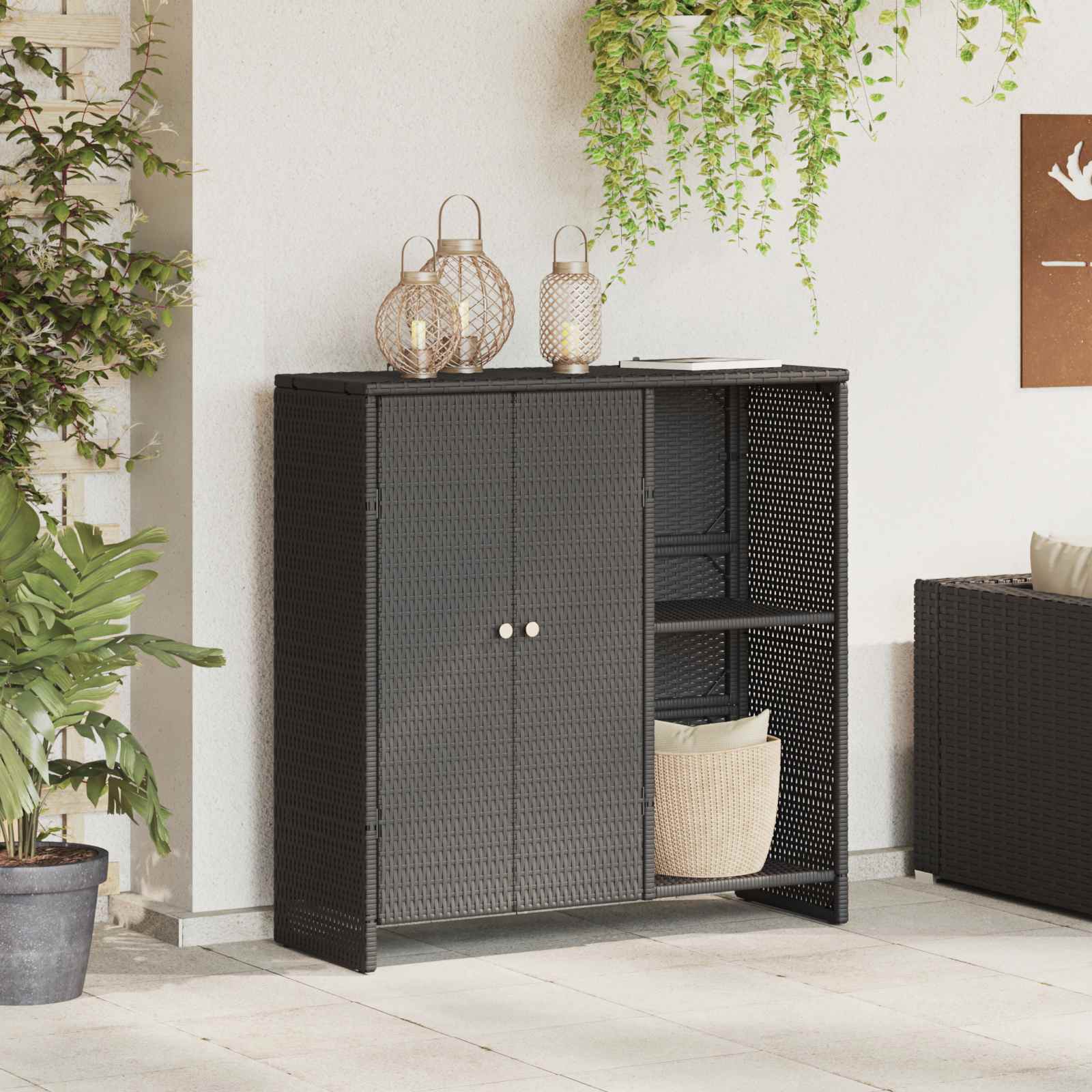 Opbergkast met plank met opslag Zwart 100 x 36 x 102 cm Rattan is nu te koop bij PeponiXL, paradijselijk wonen!