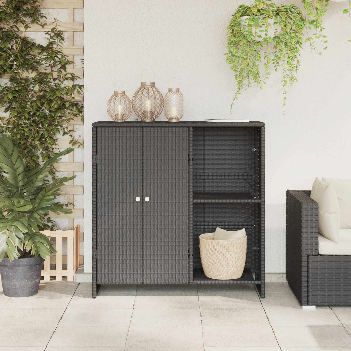 Opbergkast met plank met opslag Zwart 100 x 36 x 102 cm Rattan is nu te koop bij PeponiXL, paradijselijk wonen!