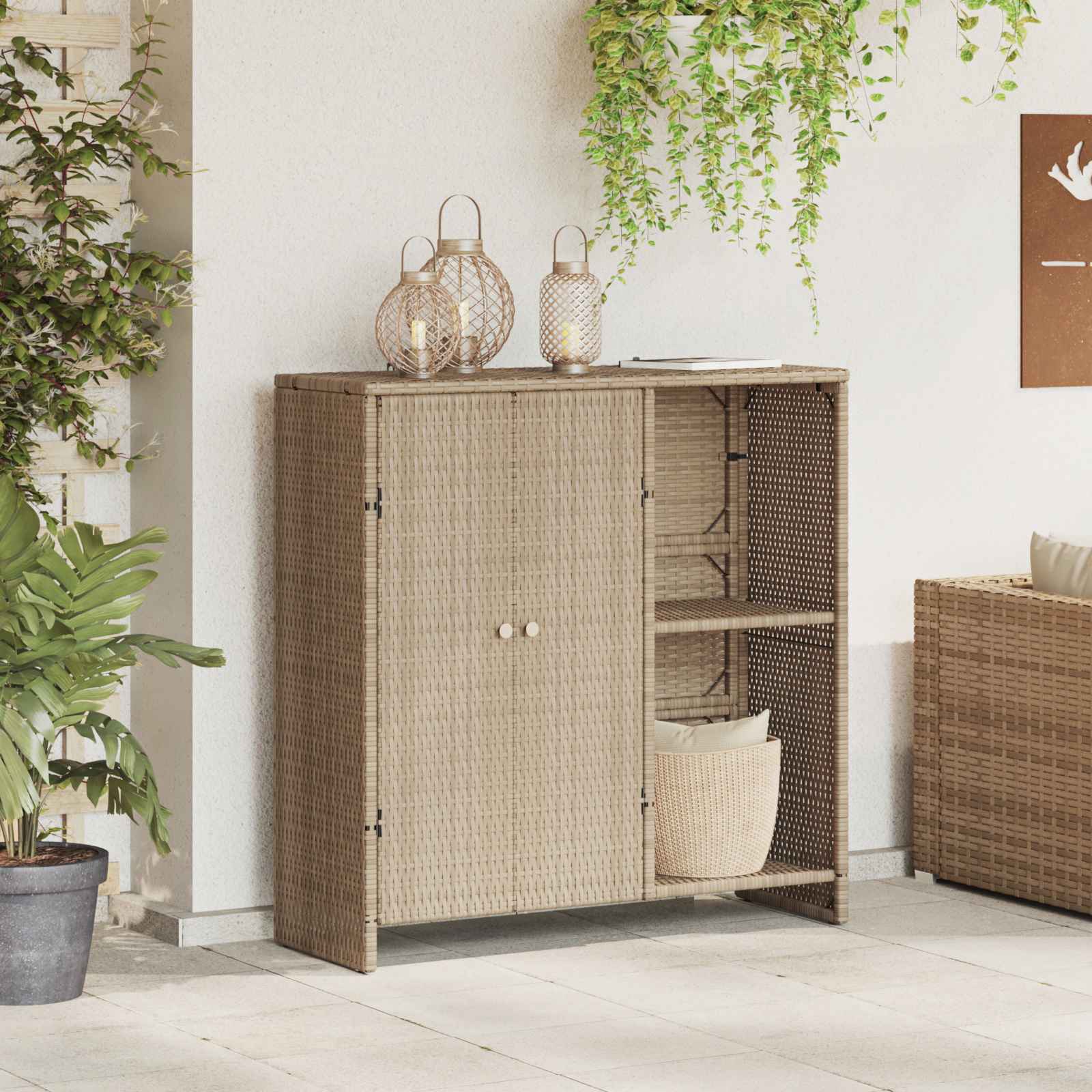 Opbergkast met plank met opslag Beige 100 x 36 x 102 cm Rattan is nu te koop bij PeponiXL, paradijselijk wonen!