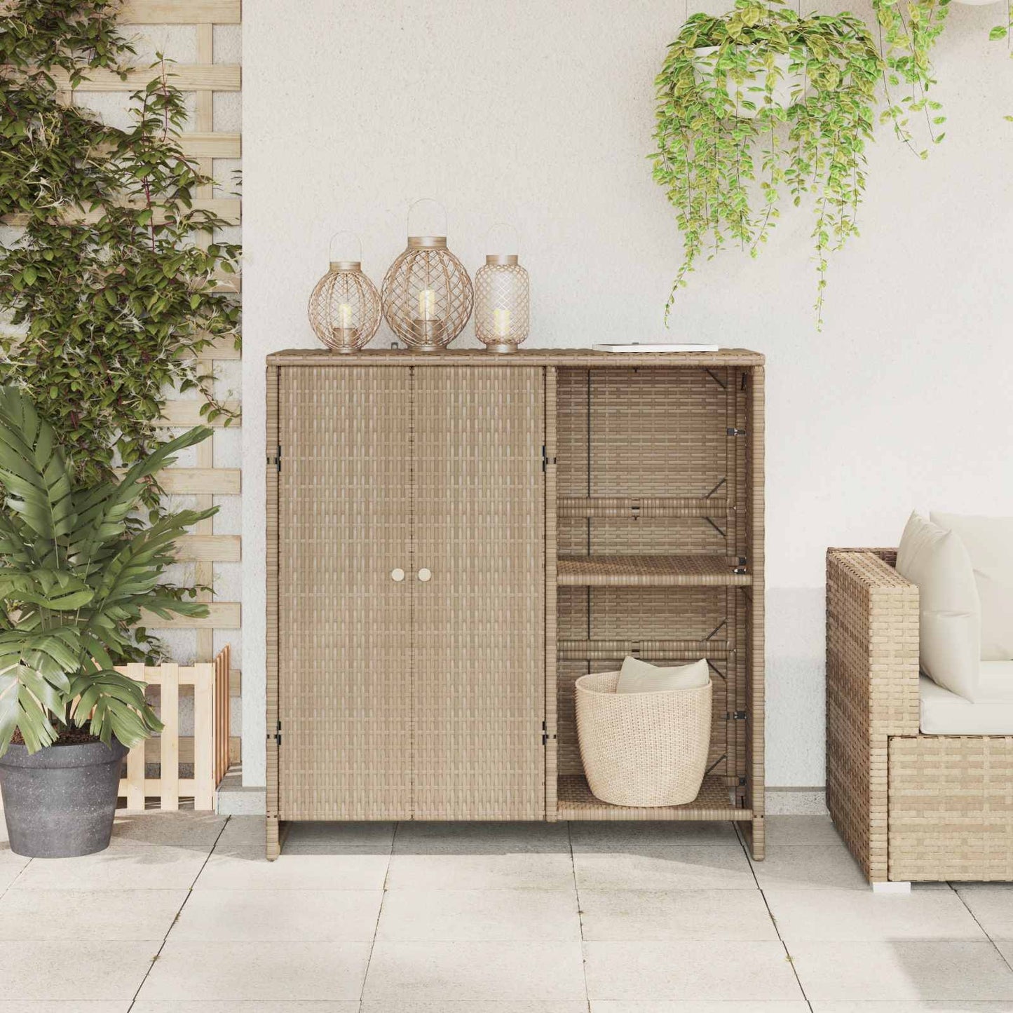 Opbergkast met plank met opslag Beige 100 x 36 x 102 cm Rattan is nu te koop bij PeponiXL, paradijselijk wonen!