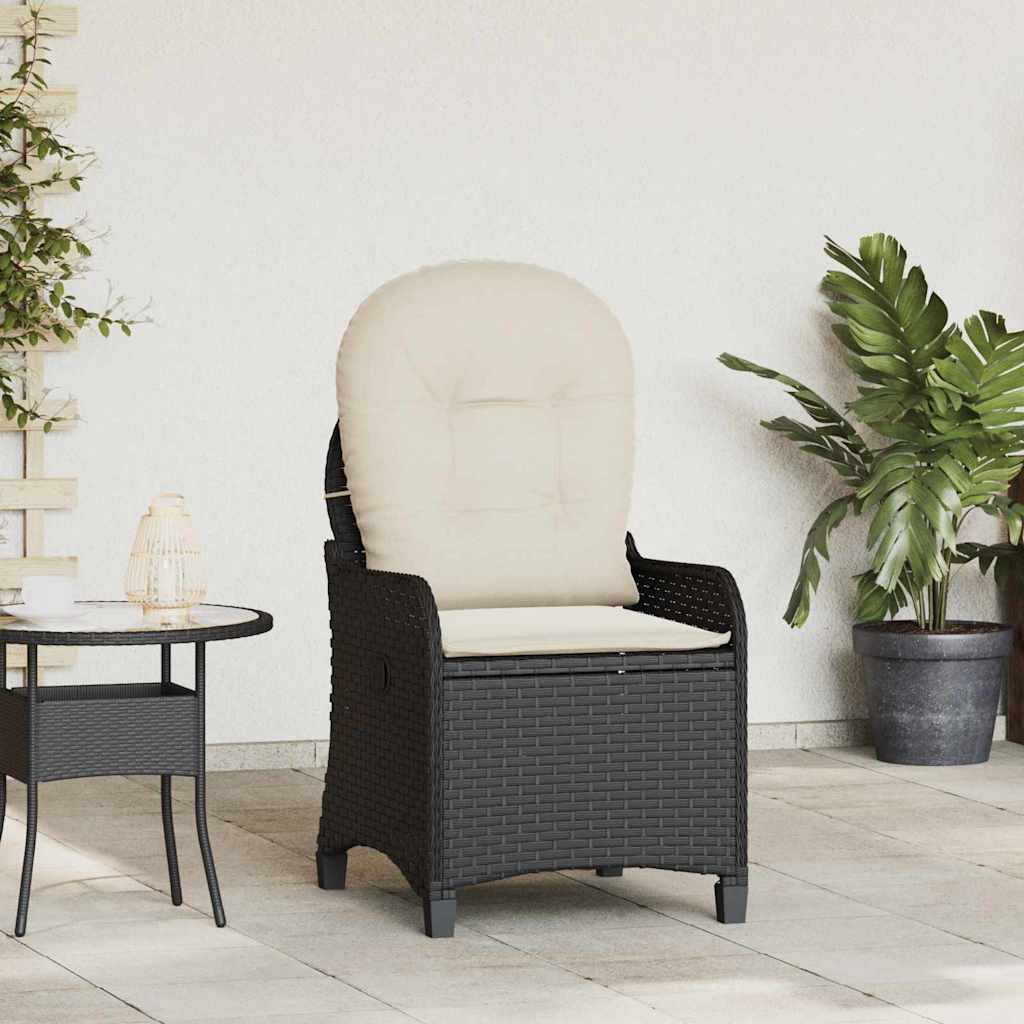 Ligstoel met kussen Zwart 56 x 66 x 95 cm poly rattan is nu te koop bij PeponiXL, paradijselijk wonen!