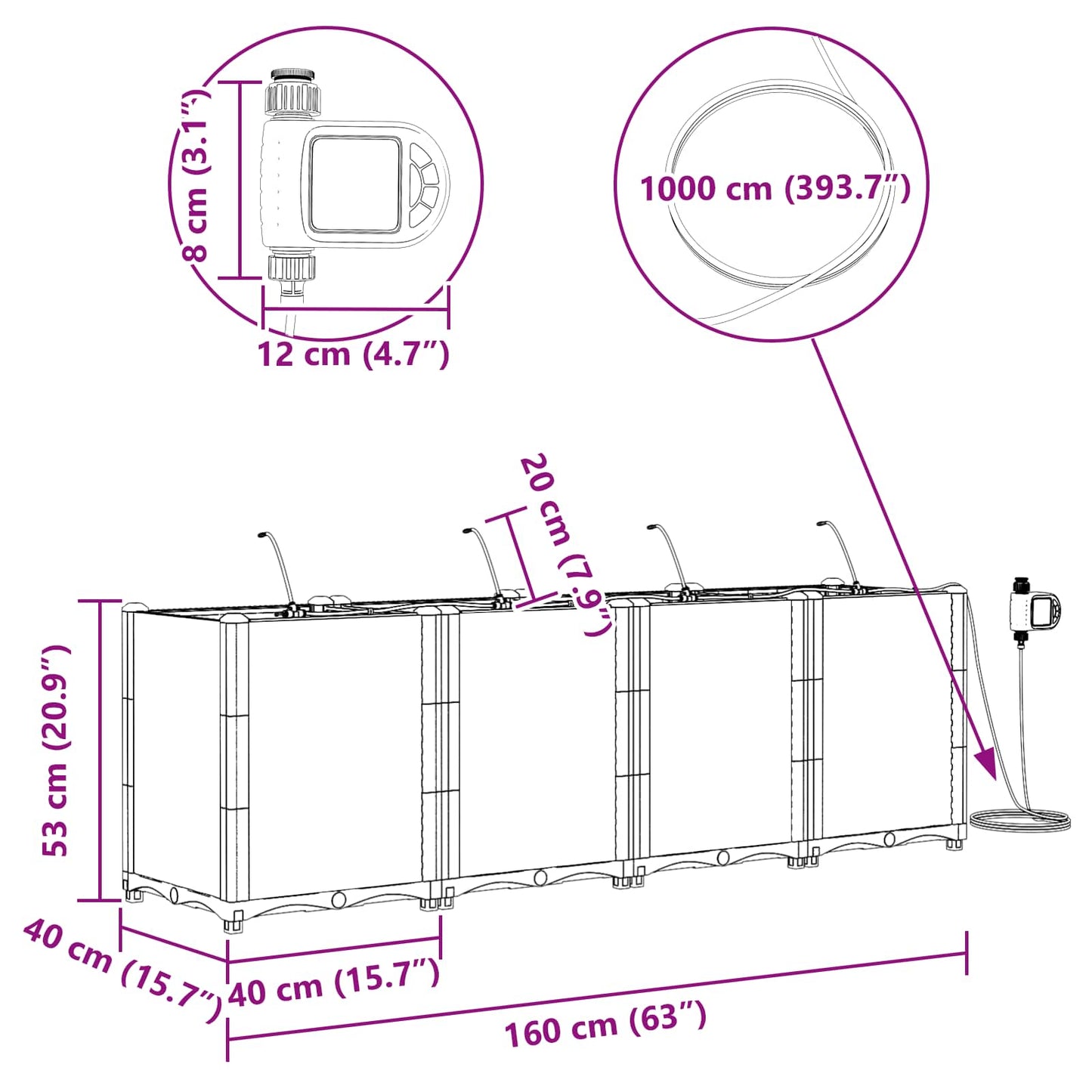 Tuin Bloempot 4 pcs Zwart Staal