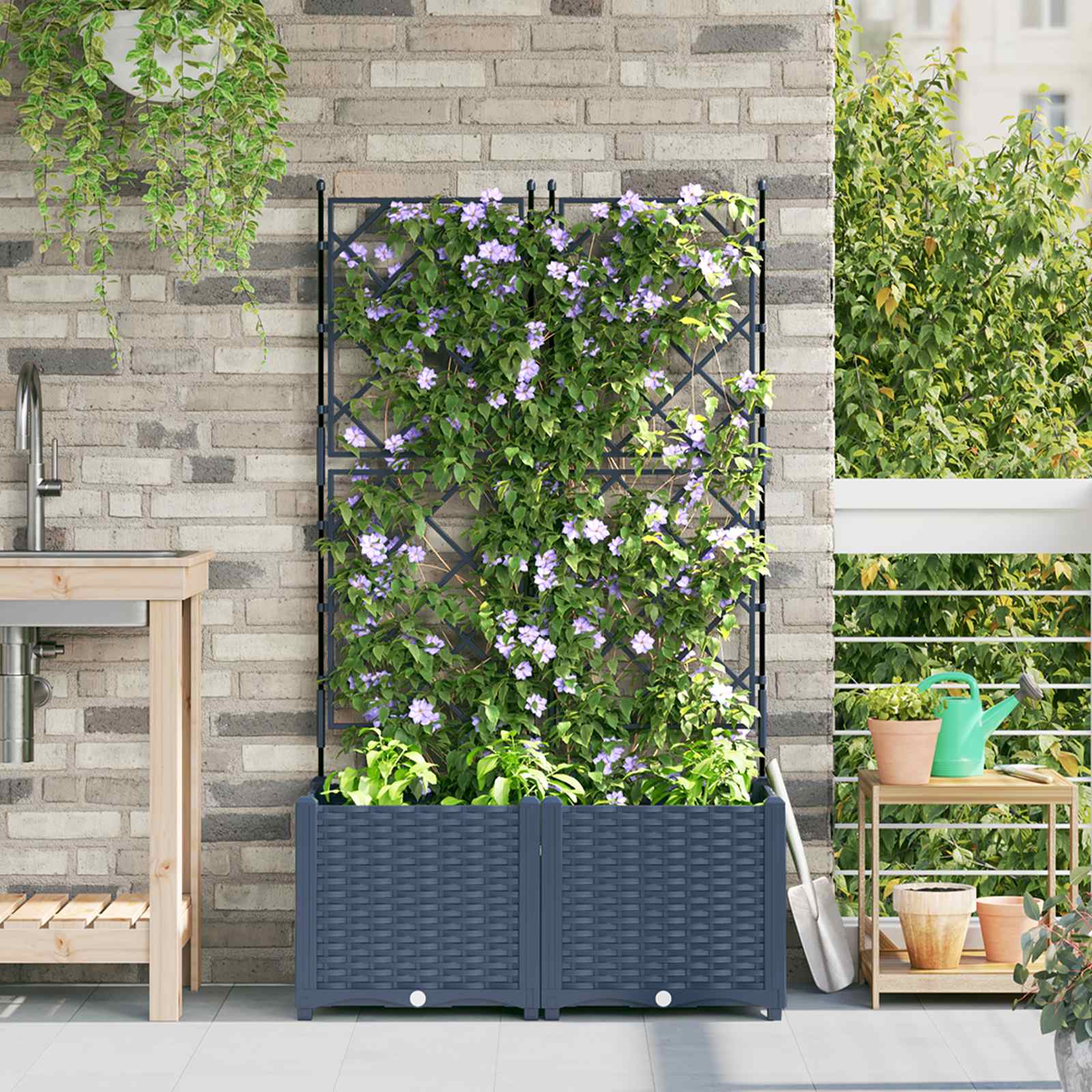 Plantenbak 2 st Grijs 80 x 40 x 143 cm PP is nu te koop bij PeponiXL, paradijselijk wonen!