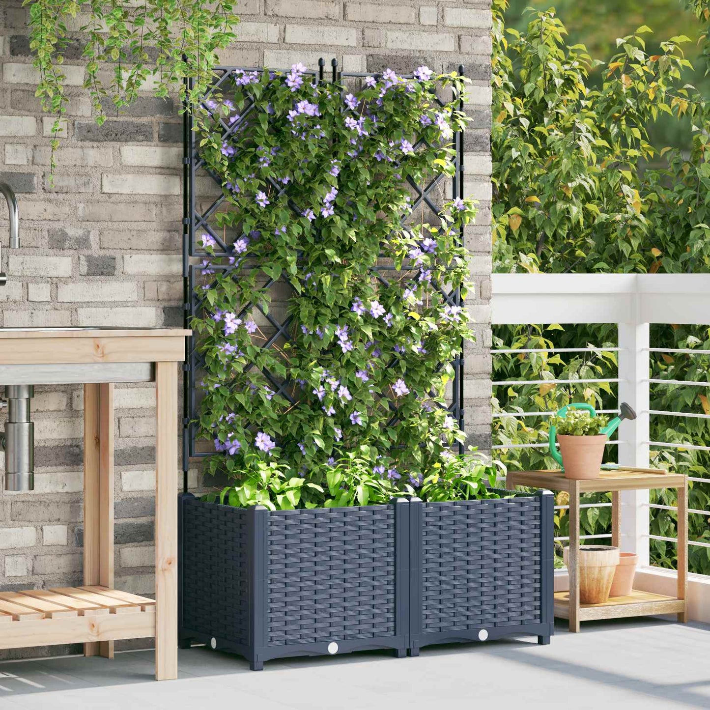 Plantenbak 2 st Grijs 80 x 40 x 143 cm PP is nu te koop bij PeponiXL, paradijselijk wonen!