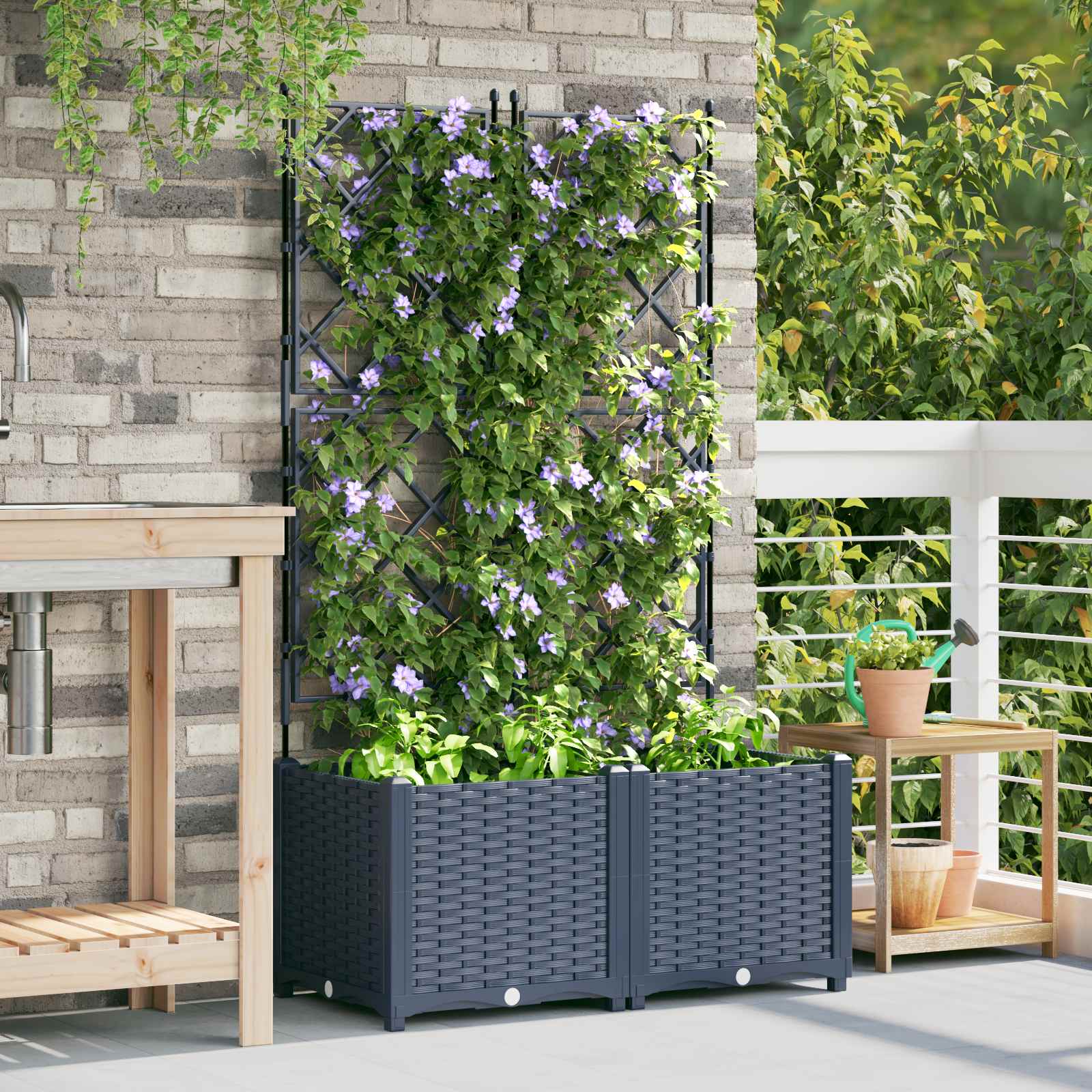 Plantenbak 2 st Grijs 80 x 40 x 143 cm PP is nu te koop bij PeponiXL, paradijselijk wonen!