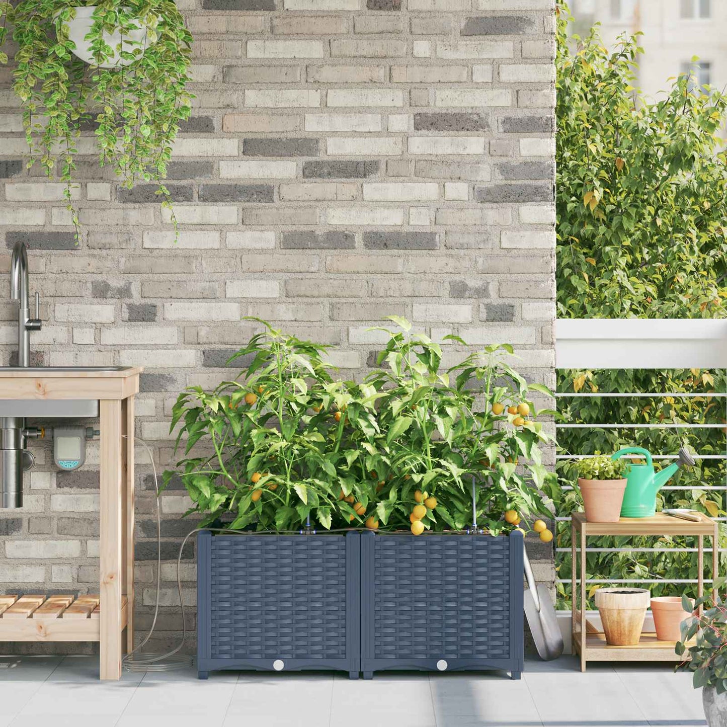 Tuin Bloempot 2 pcs Grijs 80 x 40 x 37,5 cm Kunststof is nu te koop bij PeponiXL, paradijselijk wonen!