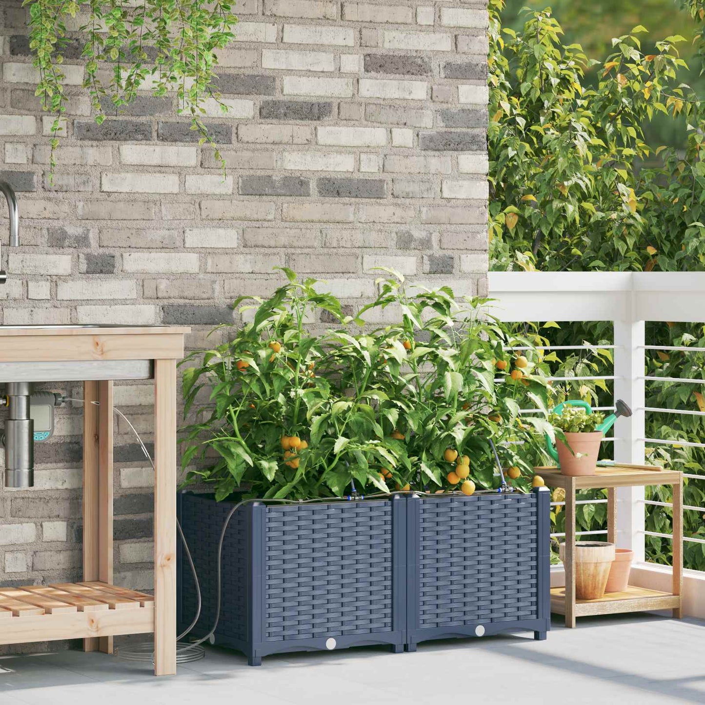 Tuin Bloempot 2 pcs Grijs 80 x 40 x 37,5 cm Kunststof is nu te koop bij PeponiXL, paradijselijk wonen!