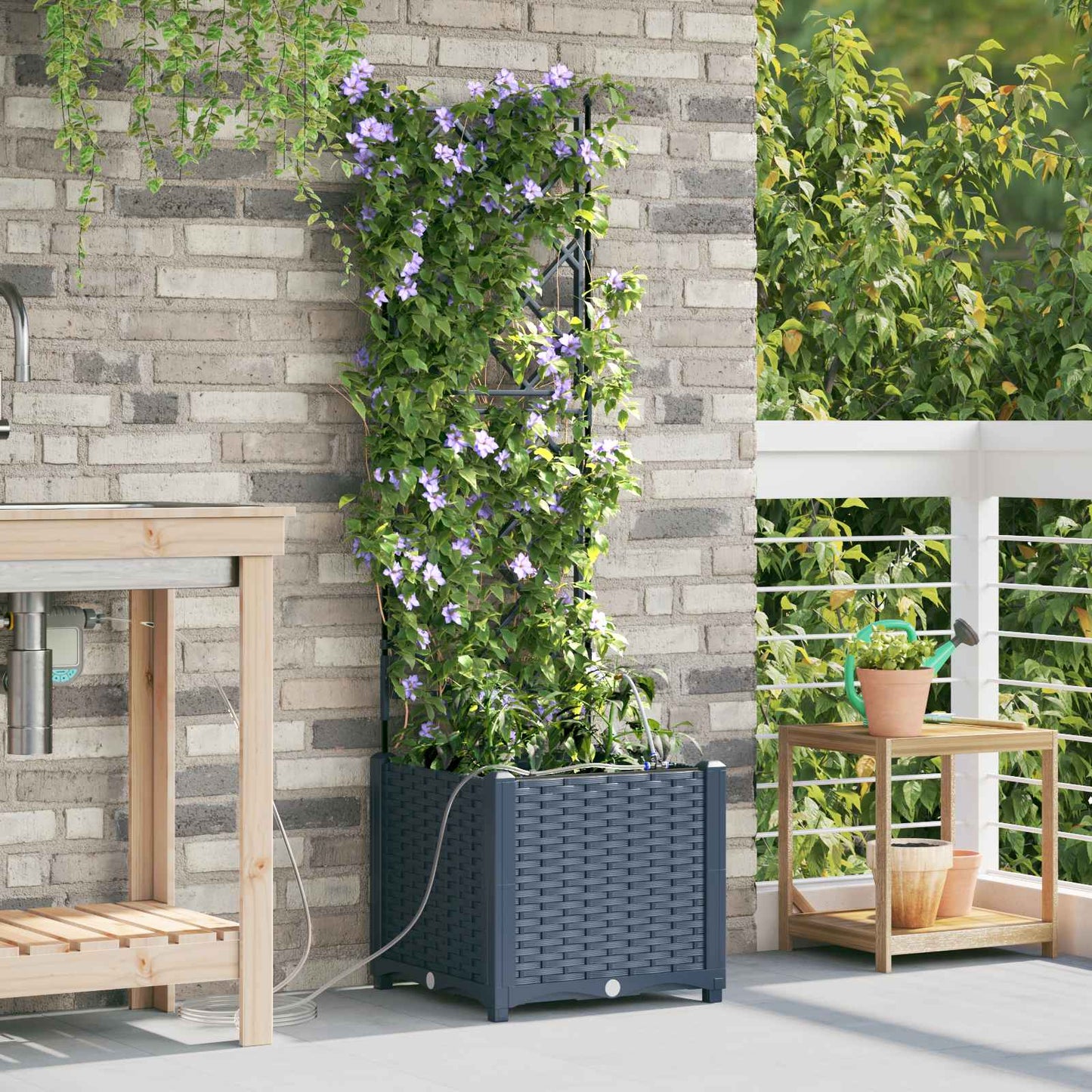 Tuin Bloempot Grijs 40 x 40 x 142 cm Kunststof is nu te koop bij PeponiXL, paradijselijk wonen!