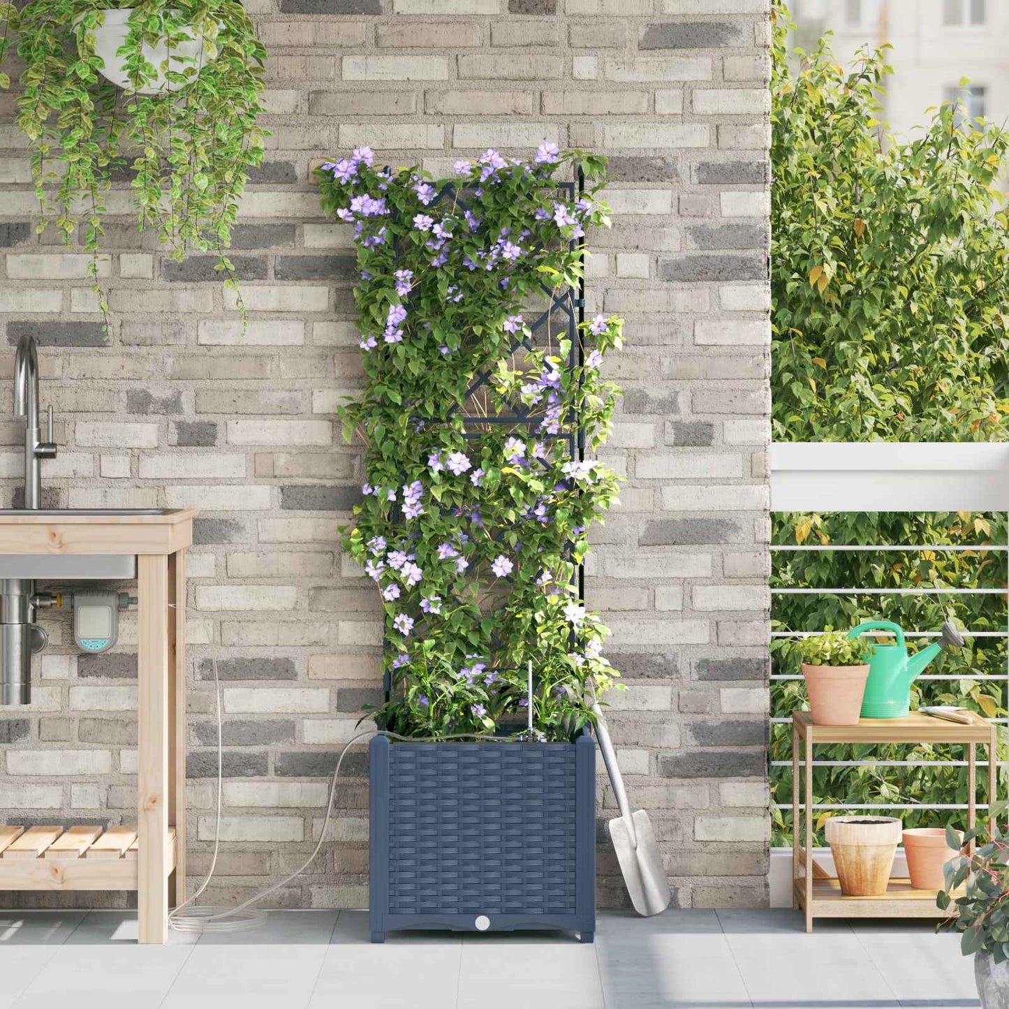 Tuin Bloempot Grijs 40 x 40 x 142 cm Kunststof is nu te koop bij PeponiXL, paradijselijk wonen!