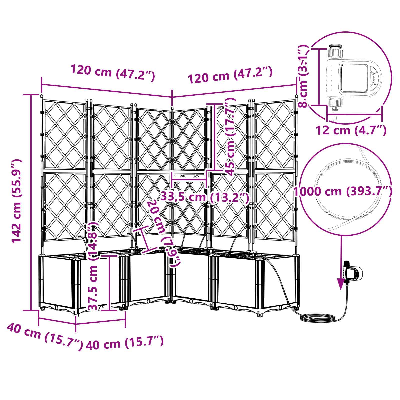 Tuin Bloempot 3 pcs Grijs 120 x 120 x 142 cm Staal is nu te koop bij PeponiXL, paradijselijk wonen!