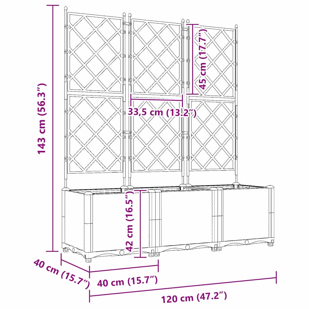 Plantenbak 3 st Lichtgrijs 120 x 40 x 143 cm PP is nu te koop bij PeponiXL, paradijselijk wonen!