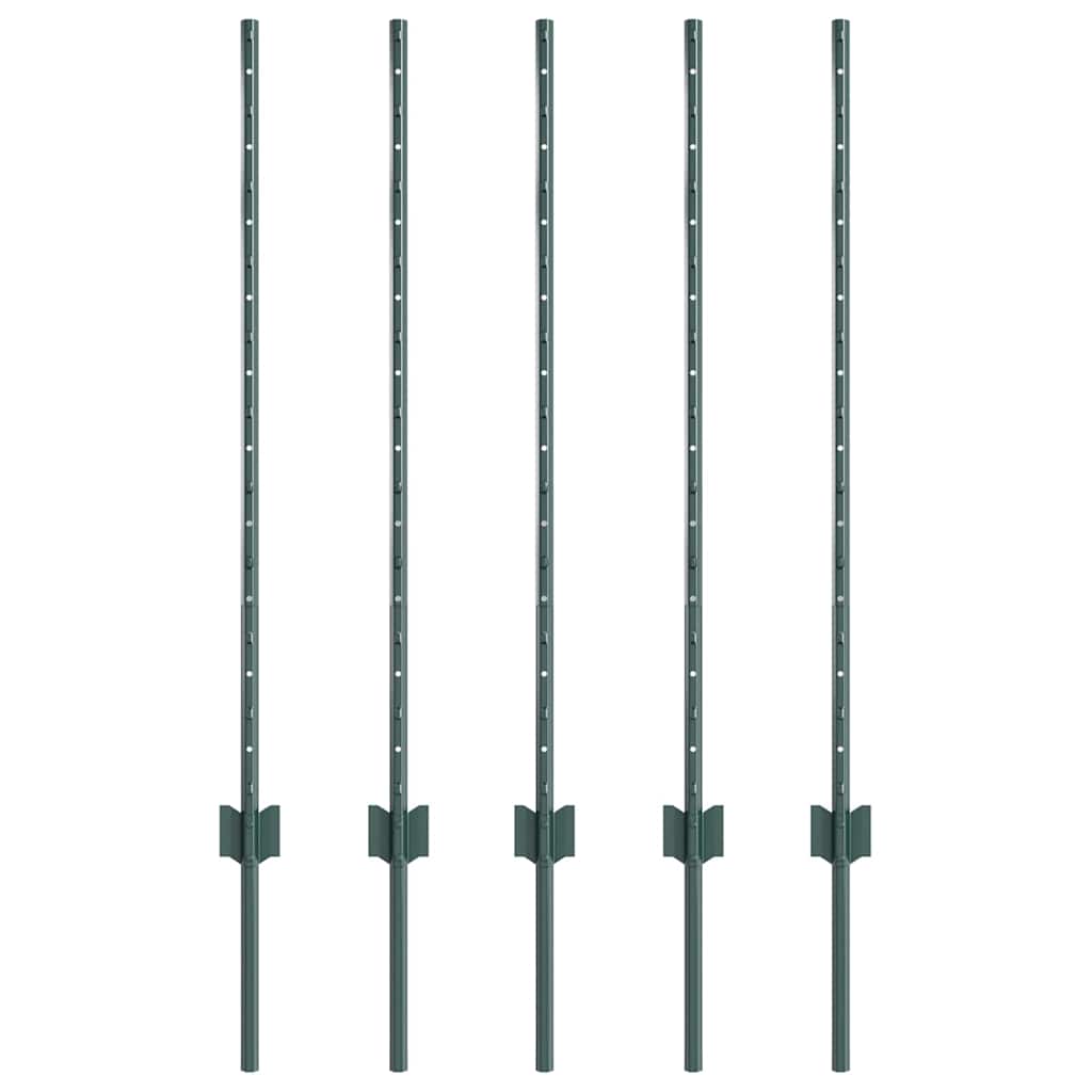 Afrasteringspaal 5 pcs Groen 140 cm Staal is nu te koop bij PeponiXL, paradijselijk wonen!