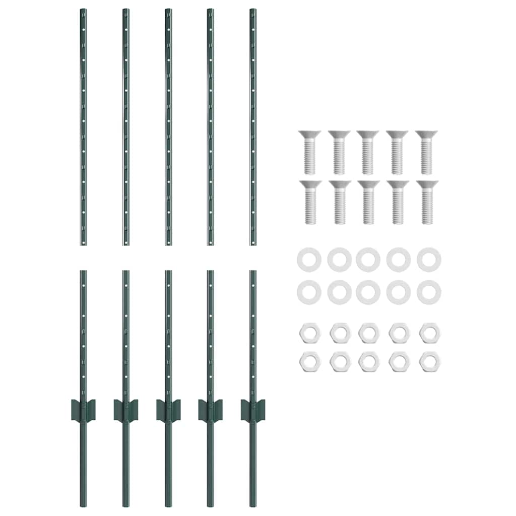 Afrasteringspaal 5 pcs Groen 140 cm Staal is nu te koop bij PeponiXL, paradijselijk wonen!