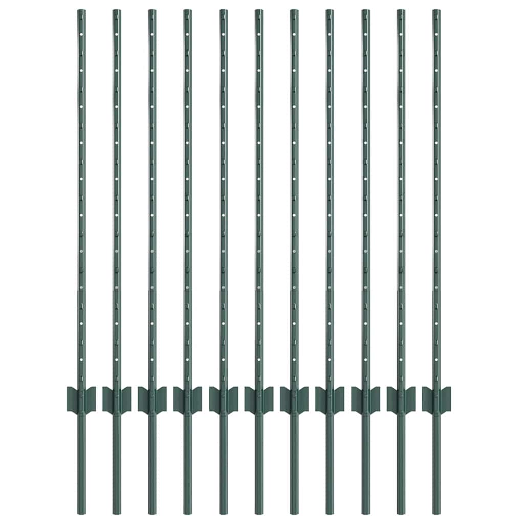 Afrasteringspaal 11 pcs Groen 100 cm Staal is nu te koop bij PeponiXL, paradijselijk wonen!