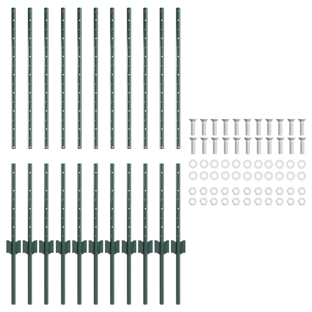 Afrasteringspaal 11 pcs Groen 100 cm Staal is nu te koop bij PeponiXL, paradijselijk wonen!