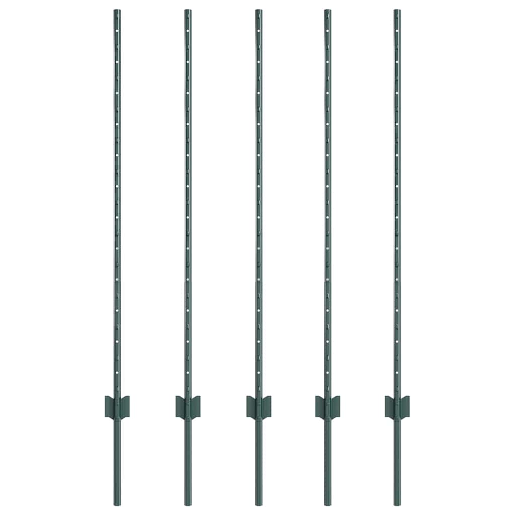 Afrasteringspaal 5 pcs Groen 120 cm Staal is nu te koop bij PeponiXL, paradijselijk wonen!