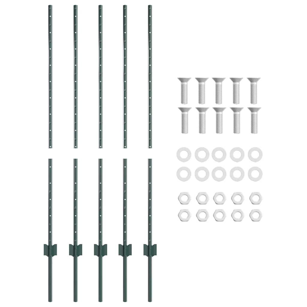 Afrasteringspaal 5 pcs Groen 120 cm Staal is nu te koop bij PeponiXL, paradijselijk wonen!