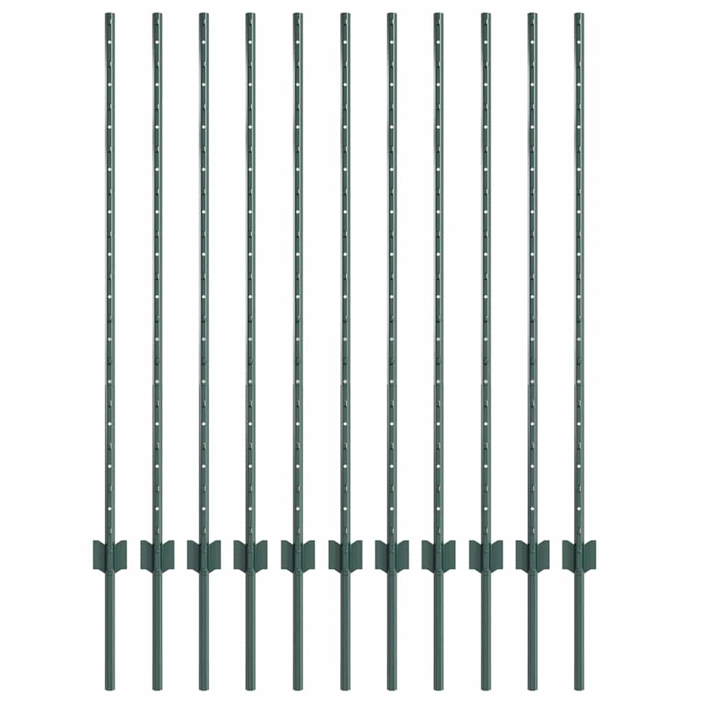 Afrasteringspaal 11 pcs Groen 120 cm Staal is nu te koop bij PeponiXL, paradijselijk wonen!