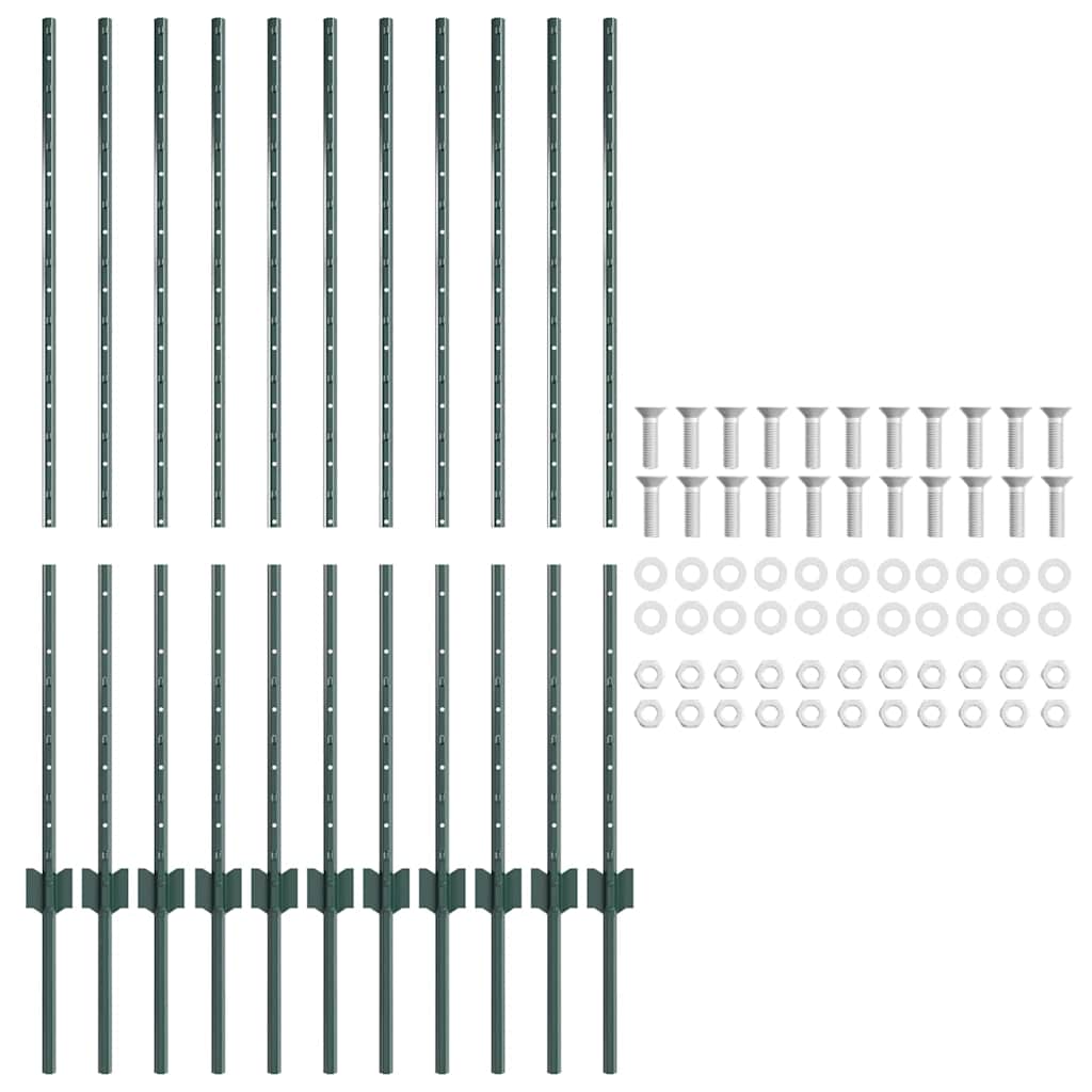 Afrasteringspaal 11 pcs Groen 120 cm Staal is nu te koop bij PeponiXL, paradijselijk wonen!