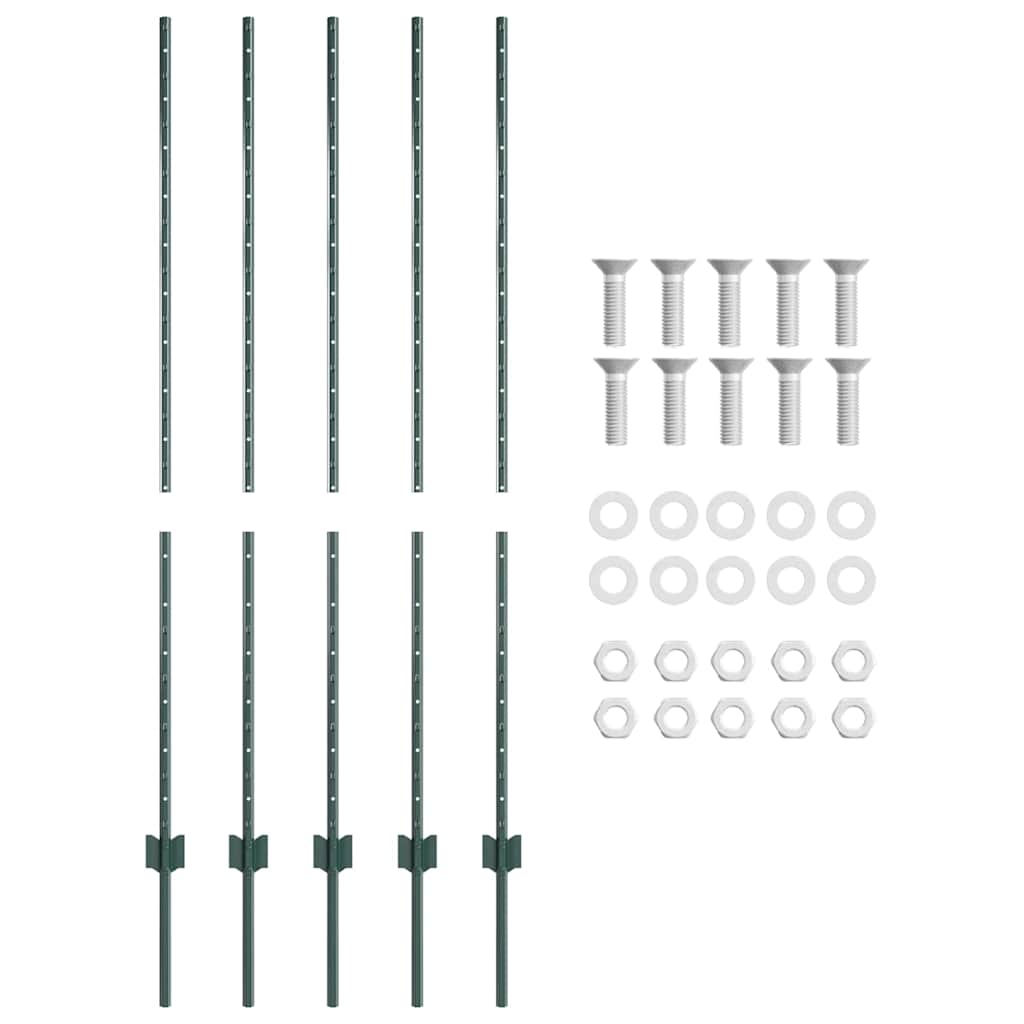 Afrasteringspaal 5 pcs Groen 140 cm Staal is nu te koop bij PeponiXL, paradijselijk wonen!
