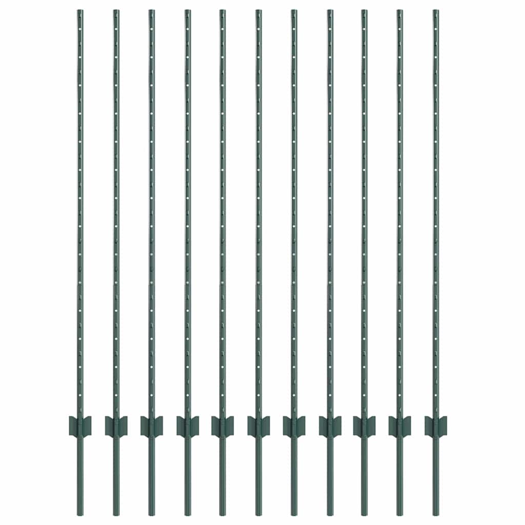 Afrasteringspaal 11 pcs Groen 140 cm Staal is nu te koop bij PeponiXL, paradijselijk wonen!