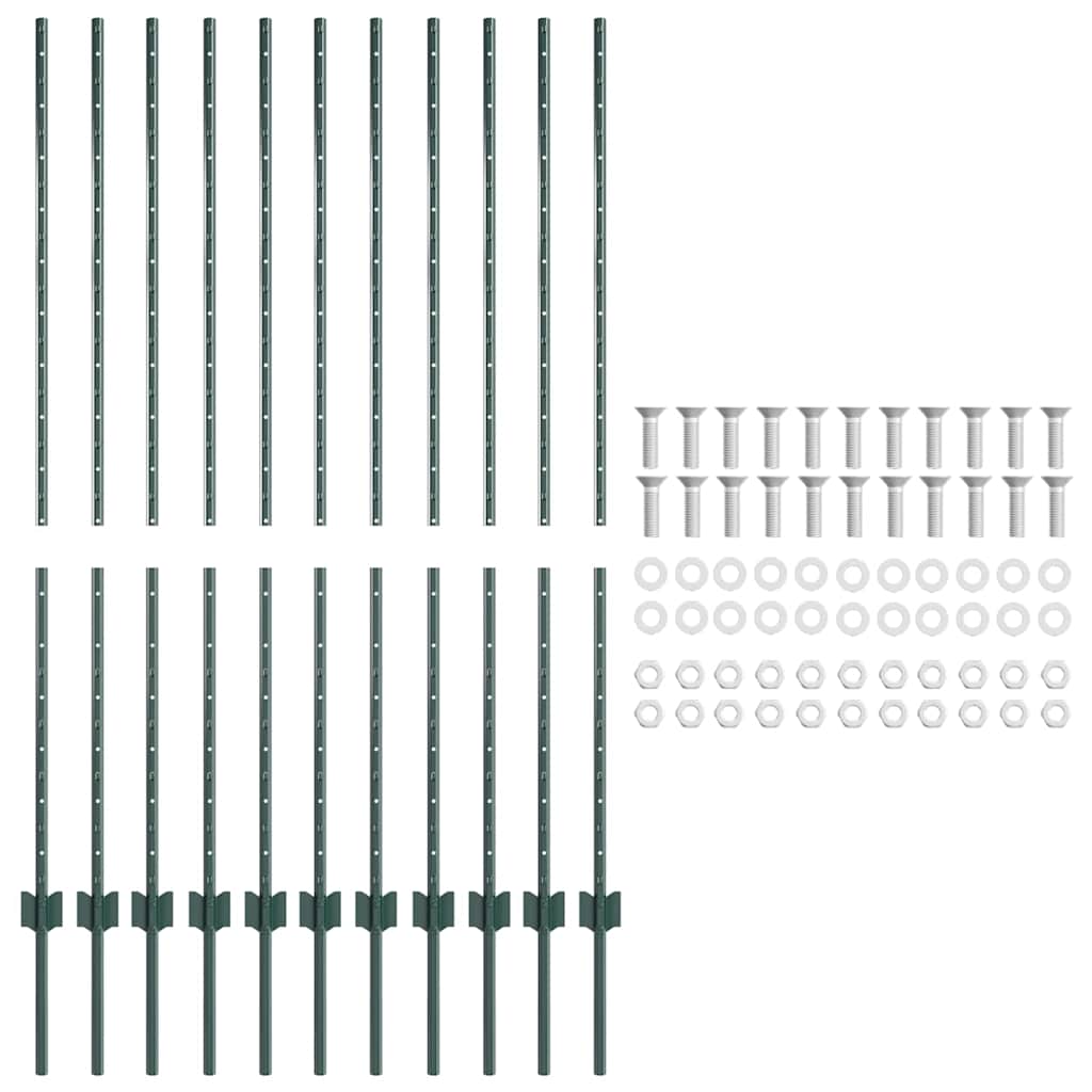 Afrasteringspaal 11 pcs Groen 140 cm Staal is nu te koop bij PeponiXL, paradijselijk wonen!