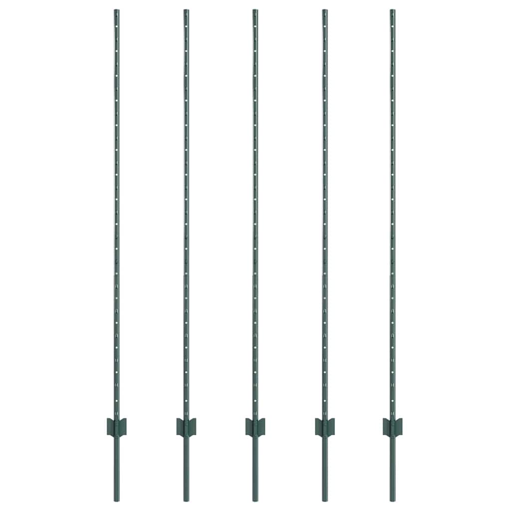 Afrasteringspaal 5 pcs Groen 150 cm Staal is nu te koop bij PeponiXL, paradijselijk wonen!