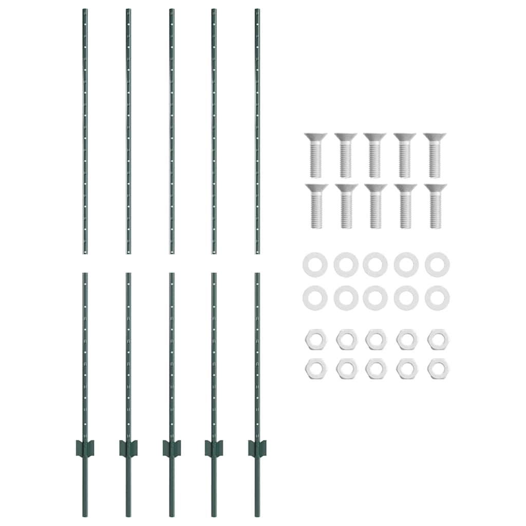 Afrasteringspaal 5 pcs Groen 160 cm Staal is nu te koop bij PeponiXL, paradijselijk wonen!