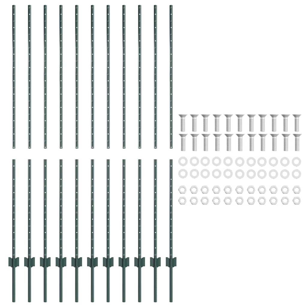Afrasteringspaal 11 pcs Groen 160 cm Staal is nu te koop bij PeponiXL, paradijselijk wonen!