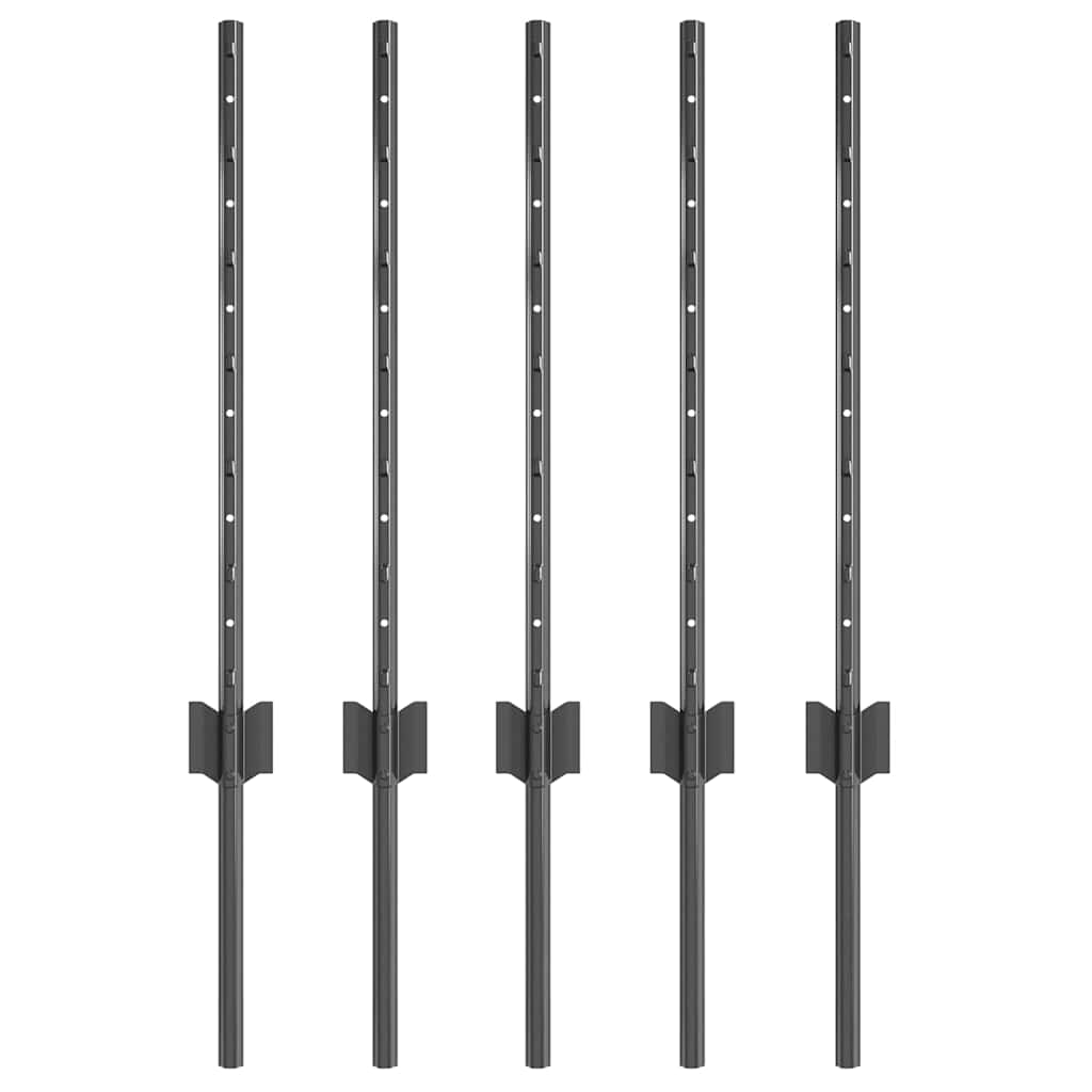 Afrasteringspaal 5 pcs Grijs 60 cm Staal is nu te koop bij PeponiXL, paradijselijk wonen!