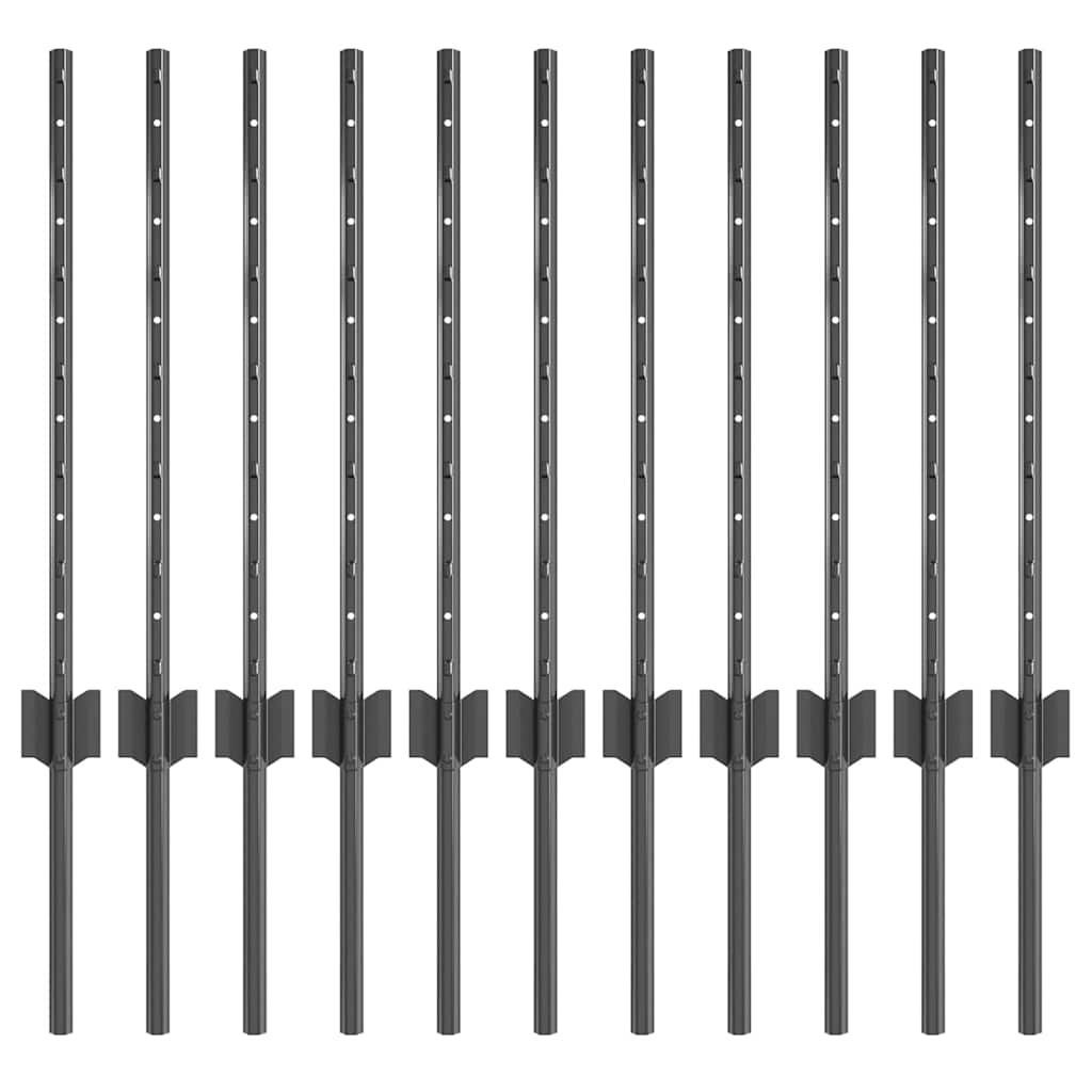 Afrasteringspaal 11 pcs Grijs 60 cm Staal is nu te koop bij PeponiXL, paradijselijk wonen!