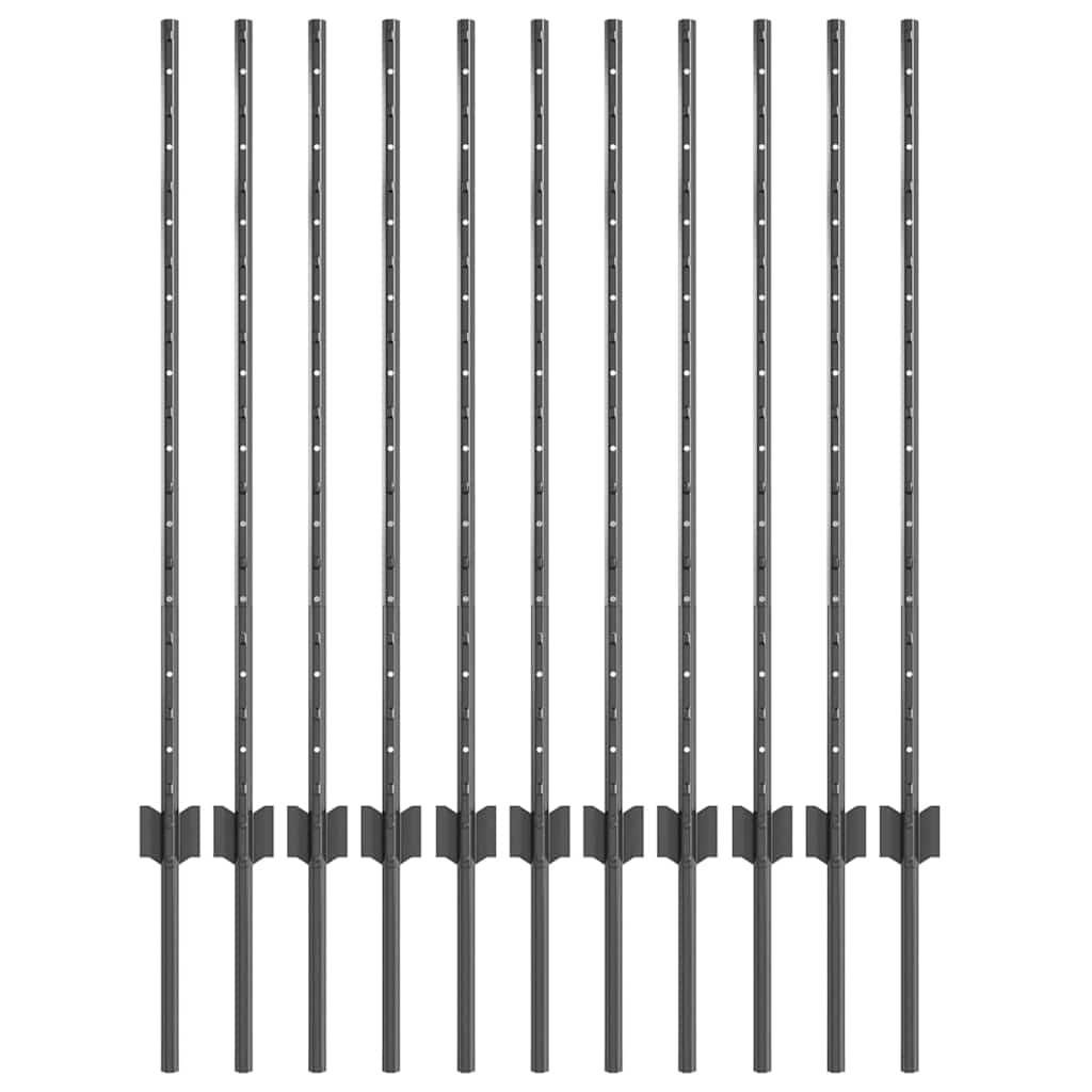 Afrasteringspaal 11 pcs Grijs 100 cm Staal is nu te koop bij PeponiXL, paradijselijk wonen!