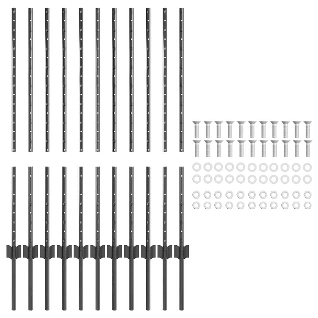 Afrasteringspaal 11 pcs Grijs 100 cm Staal is nu te koop bij PeponiXL, paradijselijk wonen!