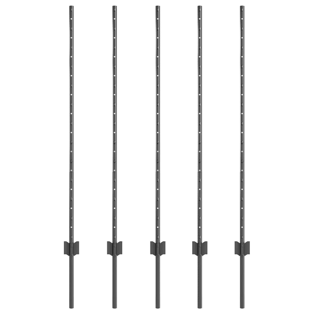Afrasteringspaal 5 pcs Grijs 120 cm Staal is nu te koop bij PeponiXL, paradijselijk wonen!