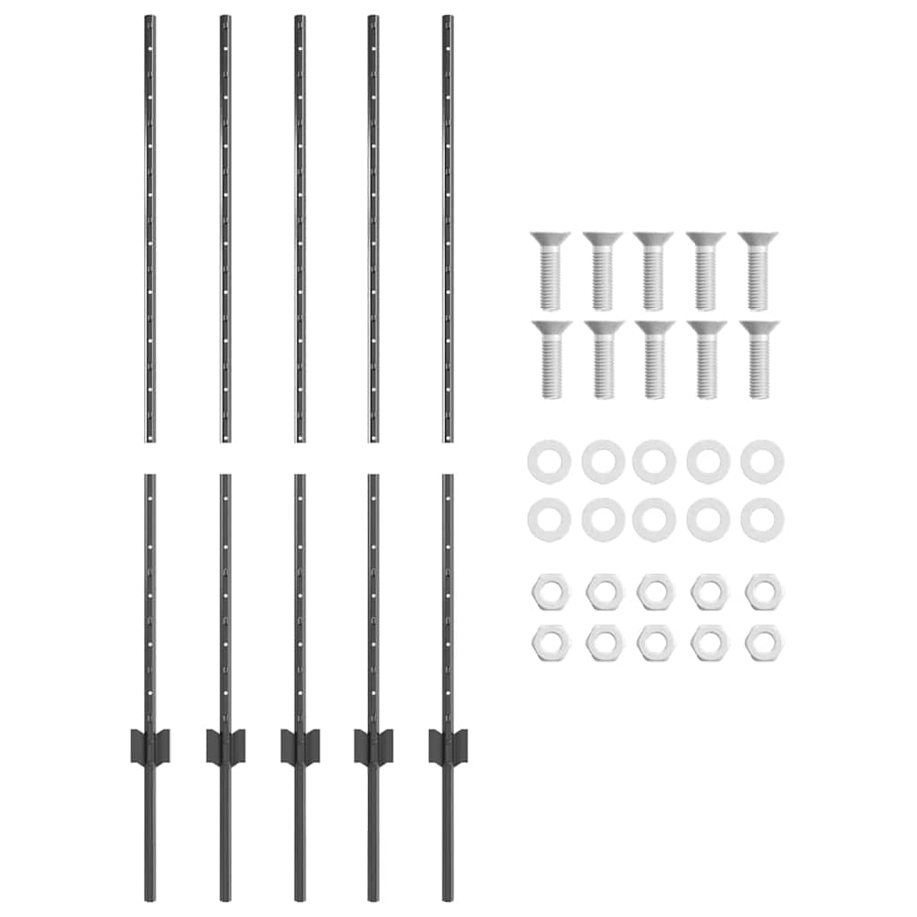 Afrasteringspaal 5 pcs Grijs 120 cm Staal is nu te koop bij PeponiXL, paradijselijk wonen!