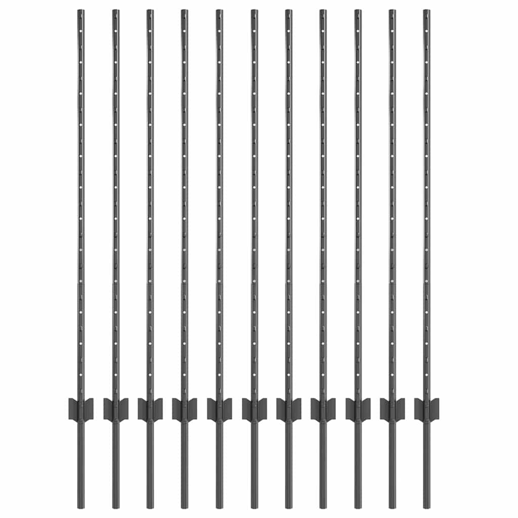 Afrasteringspaal 11 pcs Grijs 120 cm Staal is nu te koop bij PeponiXL, paradijselijk wonen!