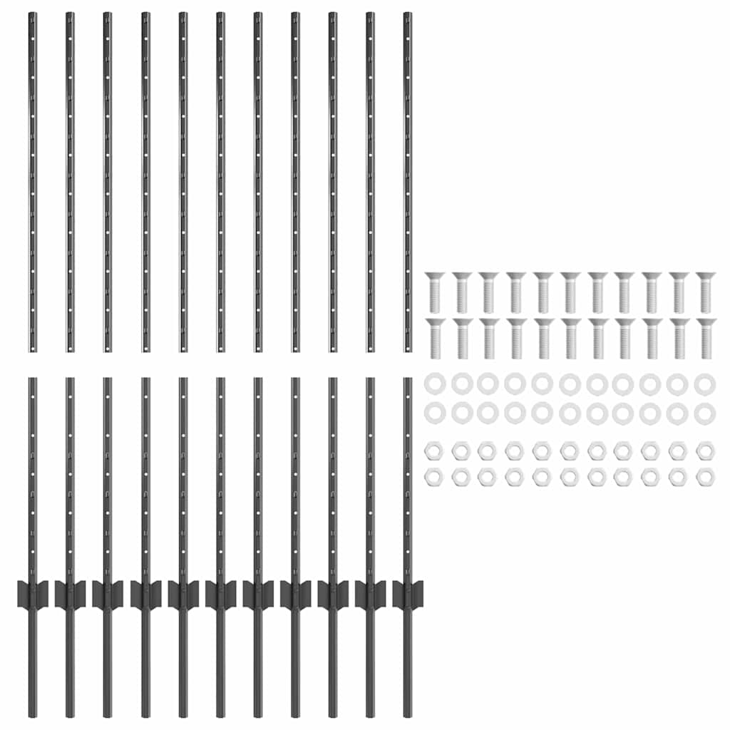 Afrasteringspaal 11 pcs Grijs 120 cm Staal is nu te koop bij PeponiXL, paradijselijk wonen!
