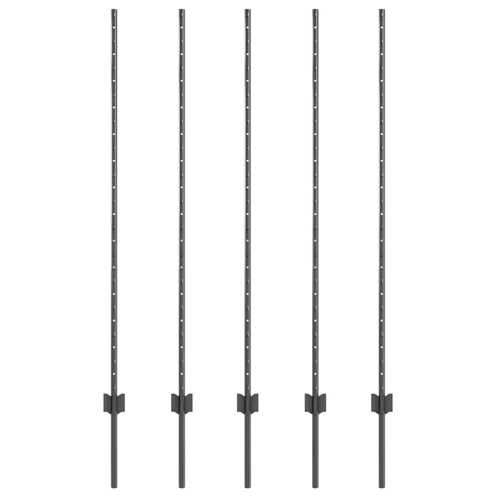 Afrasteringspaal 5 pcs Grijs 140 cm Staal is nu te koop bij PeponiXL, paradijselijk wonen!