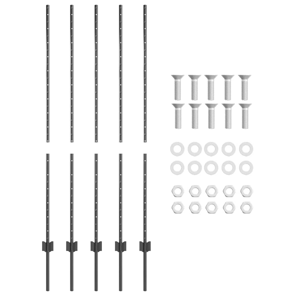 Afrasteringspaal 5 pcs Grijs 140 cm Staal is nu te koop bij PeponiXL, paradijselijk wonen!