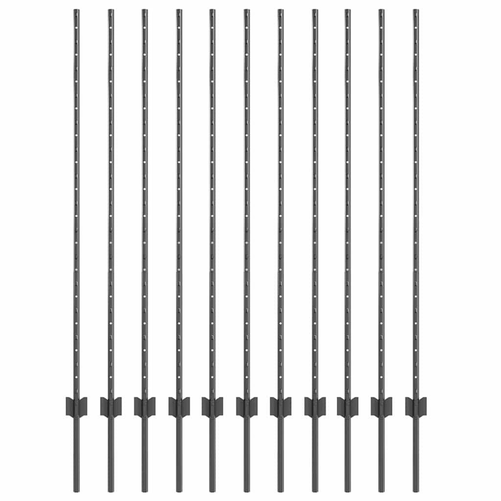 Afrasteringspaal 11 pcs Grijs 140 cm Staal is nu te koop bij PeponiXL, paradijselijk wonen!