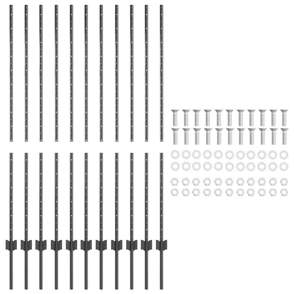 Afrasteringspaal 11 pcs Grijs 140 cm Staal is nu te koop bij PeponiXL, paradijselijk wonen!
