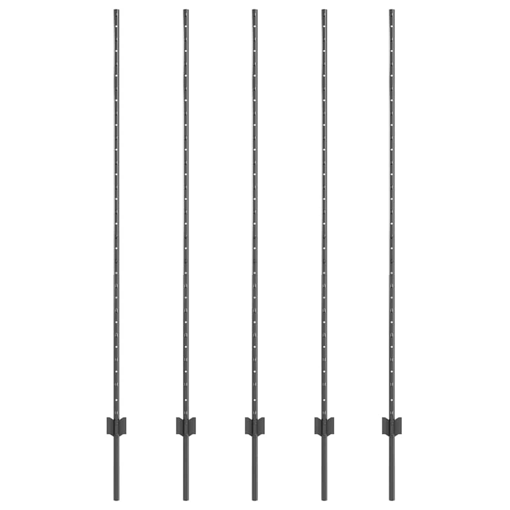 Afrasteringspaal 5 pcs Grijs 150 cm Staal is nu te koop bij PeponiXL, paradijselijk wonen!