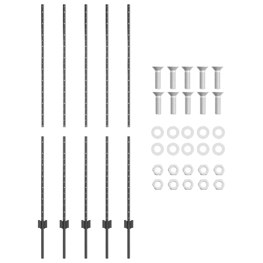 Afrasteringspaal 5 pcs Grijs 160 cm Staal is nu te koop bij PeponiXL, paradijselijk wonen!