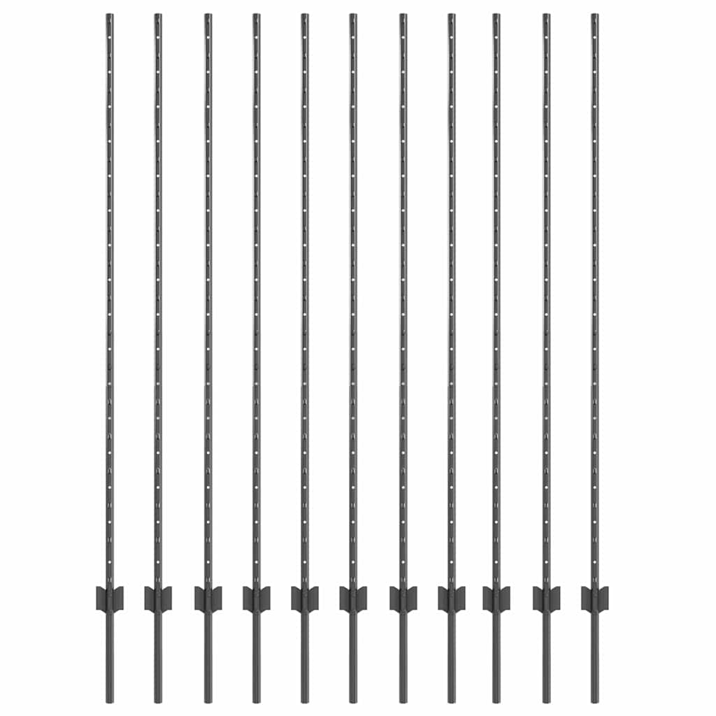 Afrasteringspaal 11 pcs Grijs 160 cm Staal is nu te koop bij PeponiXL, paradijselijk wonen!