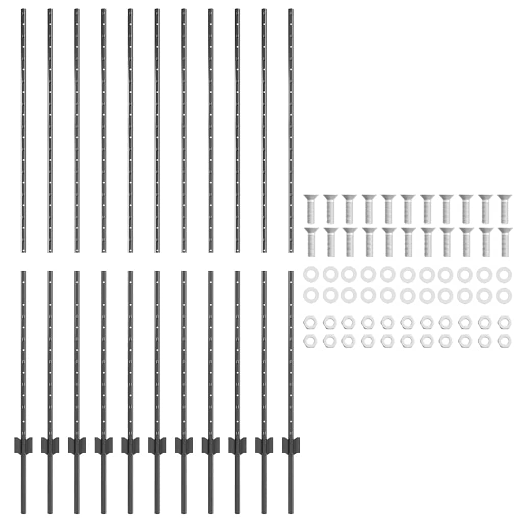 Afrasteringspaal 11 pcs Grijs 160 cm Staal is nu te koop bij PeponiXL, paradijselijk wonen!