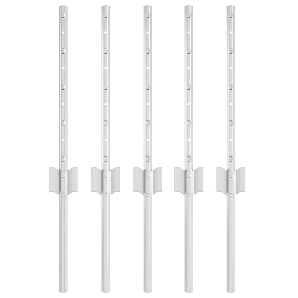 Afrasteringspaal 5 pcs Zilver 40 cm Staal is nu te koop bij PeponiXL, paradijselijk wonen!