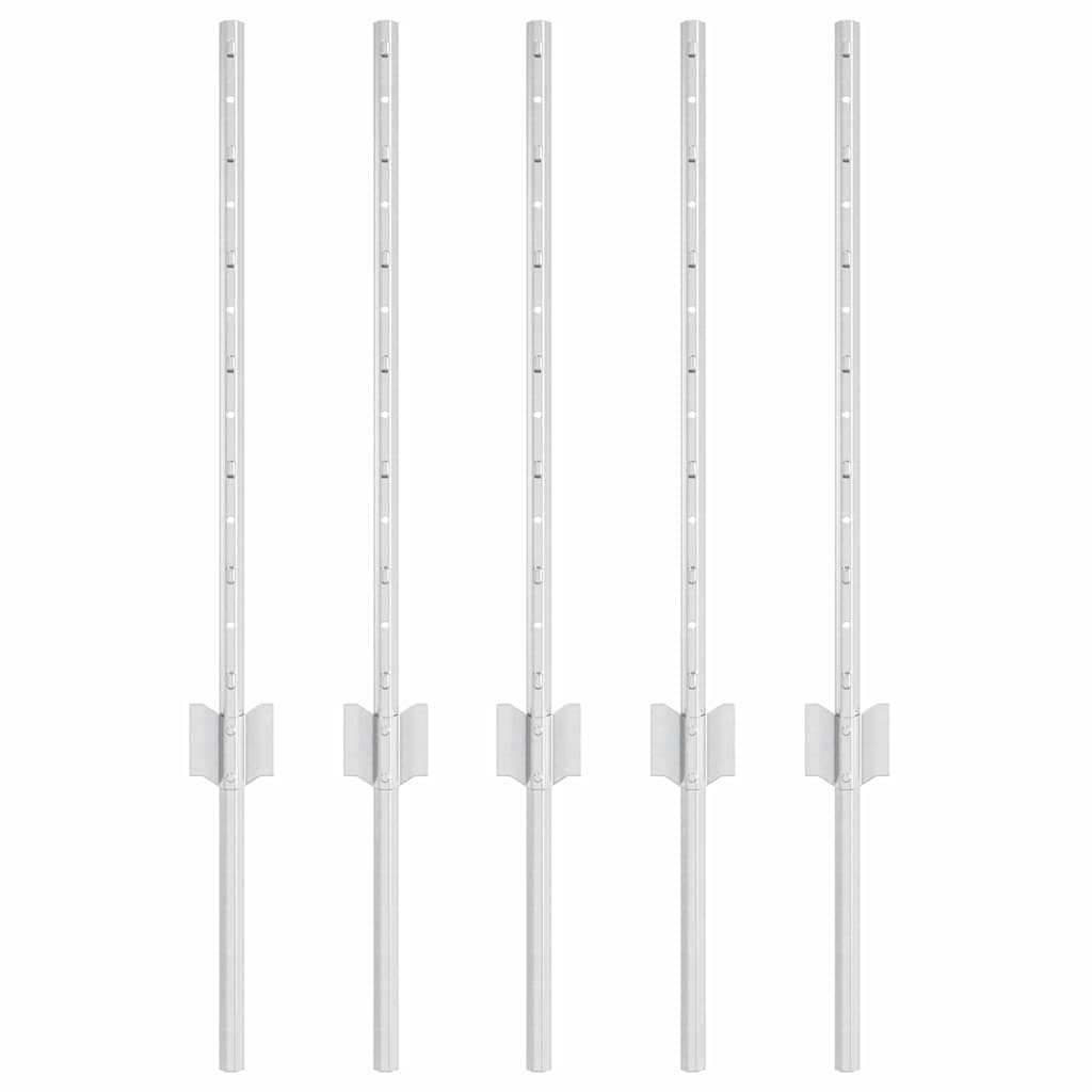 Afrasteringspaal 5 pcs Zilver 60 cm Staal is nu te koop bij PeponiXL, paradijselijk wonen!