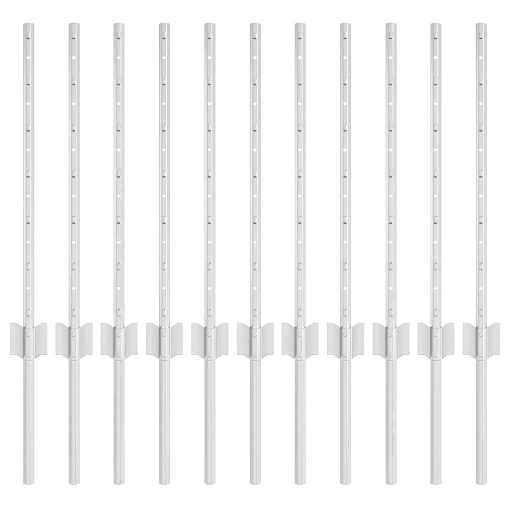 Afrasteringspaal 11 pcs Zilver 60 cm Staal is nu te koop bij PeponiXL, paradijselijk wonen!